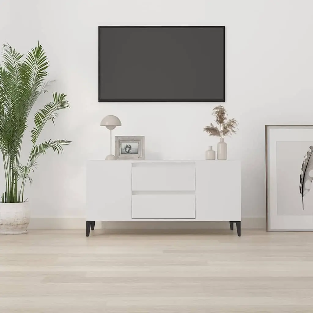 TV Cabinet White 102x44.5x50 cm with Open Compartments Drawers Storage Unit