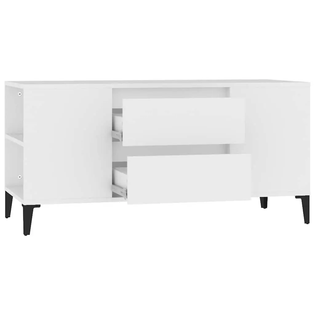 TV Cabinet White 102x44.5x50 cm with Open Compartments Drawers Storage Unit