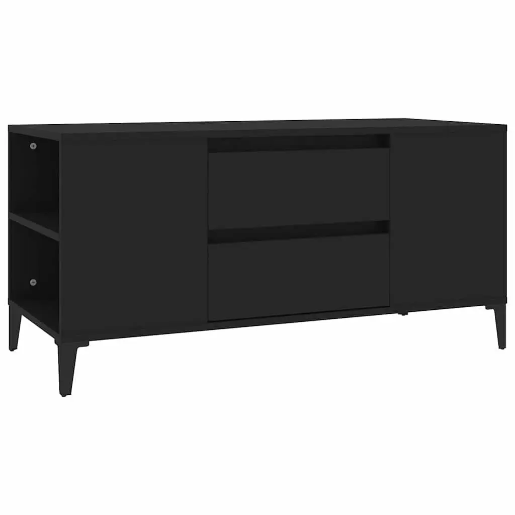 TV Cabinet Storage Unit Engineered Wood Black 102x44.5x50 cm with Drawers