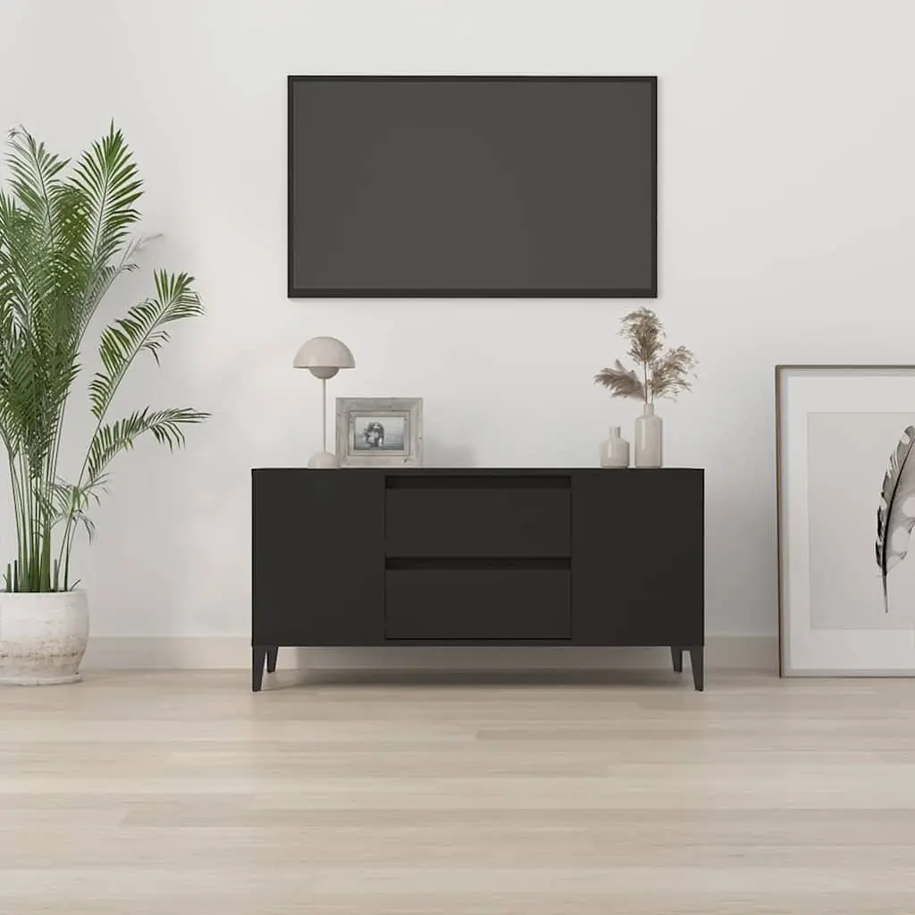 TV Cabinet Storage Unit Engineered Wood Black 102x44.5x50 cm with Drawers