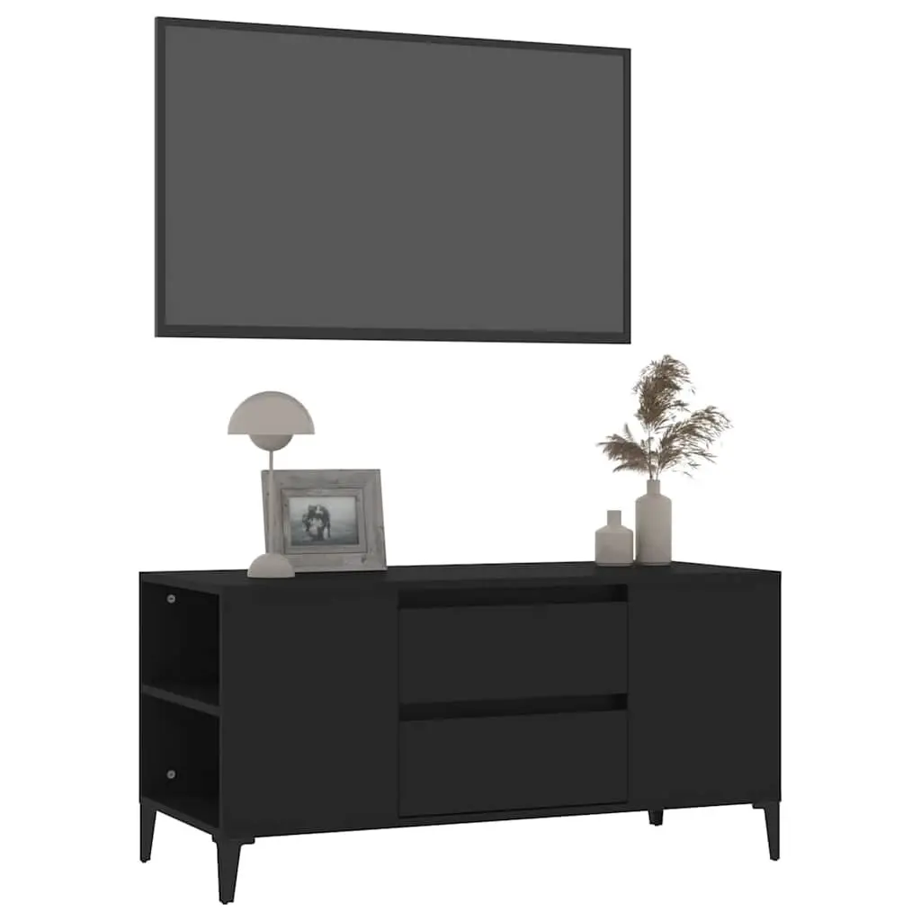 TV Cabinet Storage Unit Engineered Wood Black 102x44.5x50 cm with Drawers