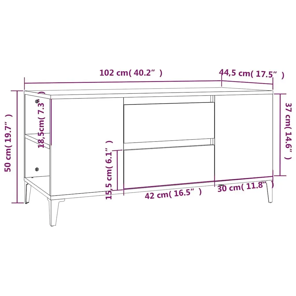 TV Cabinet Storage Unit Engineered Wood Black 102x44.5x50 cm with Drawers