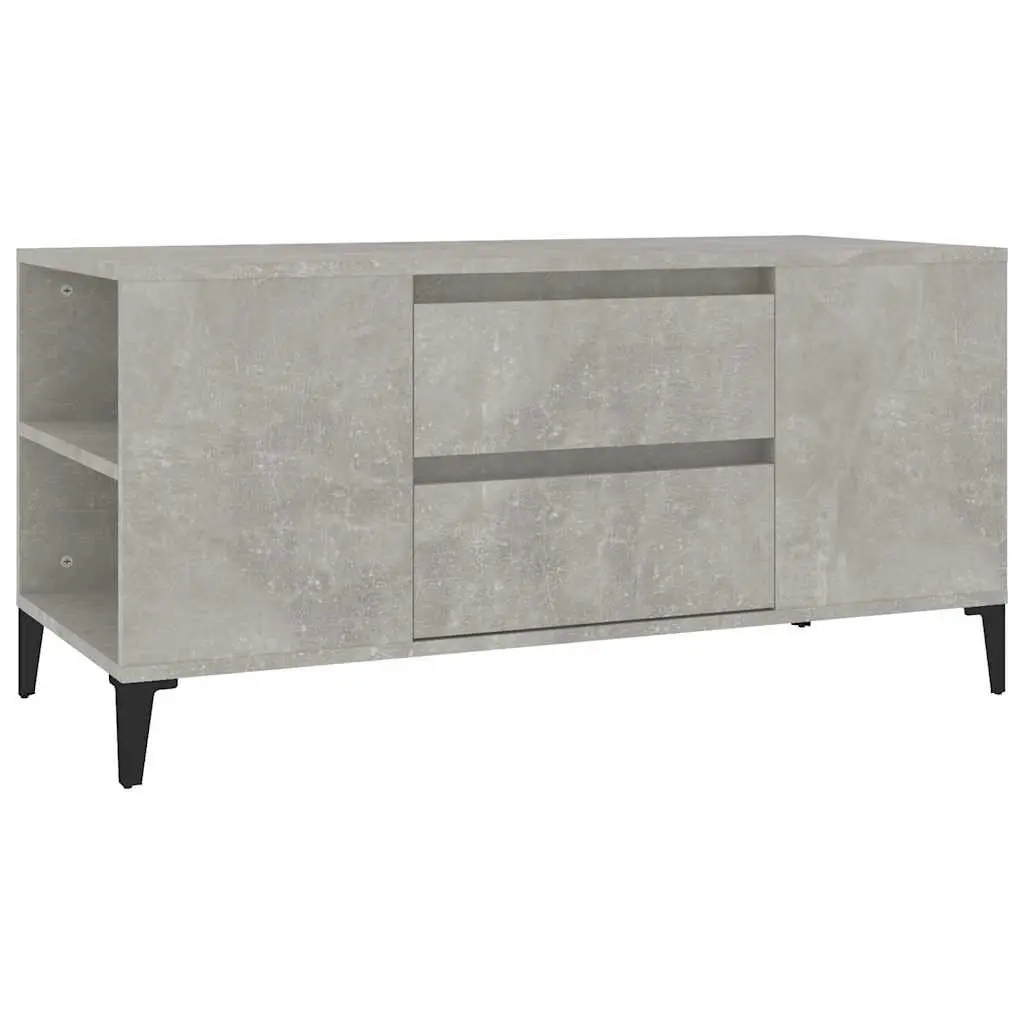 TV Cabinet Grey 102x44.5x50 cm Engineered Wood Storage Unit with 4 Open Compartments and 2 Drawers