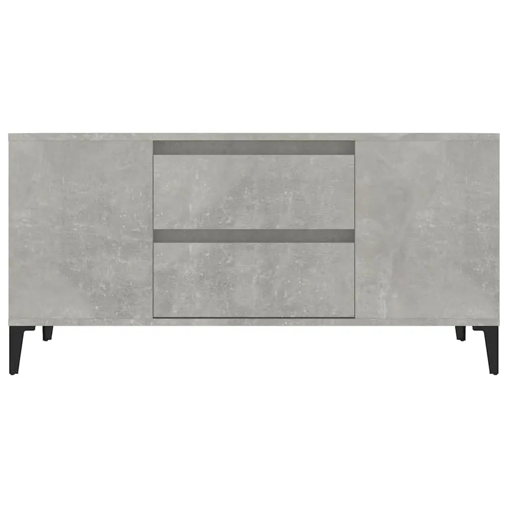 TV Cabinet Grey 102x44.5x50 cm Engineered Wood Storage Unit with 4 Open Compartments and 2 Drawers