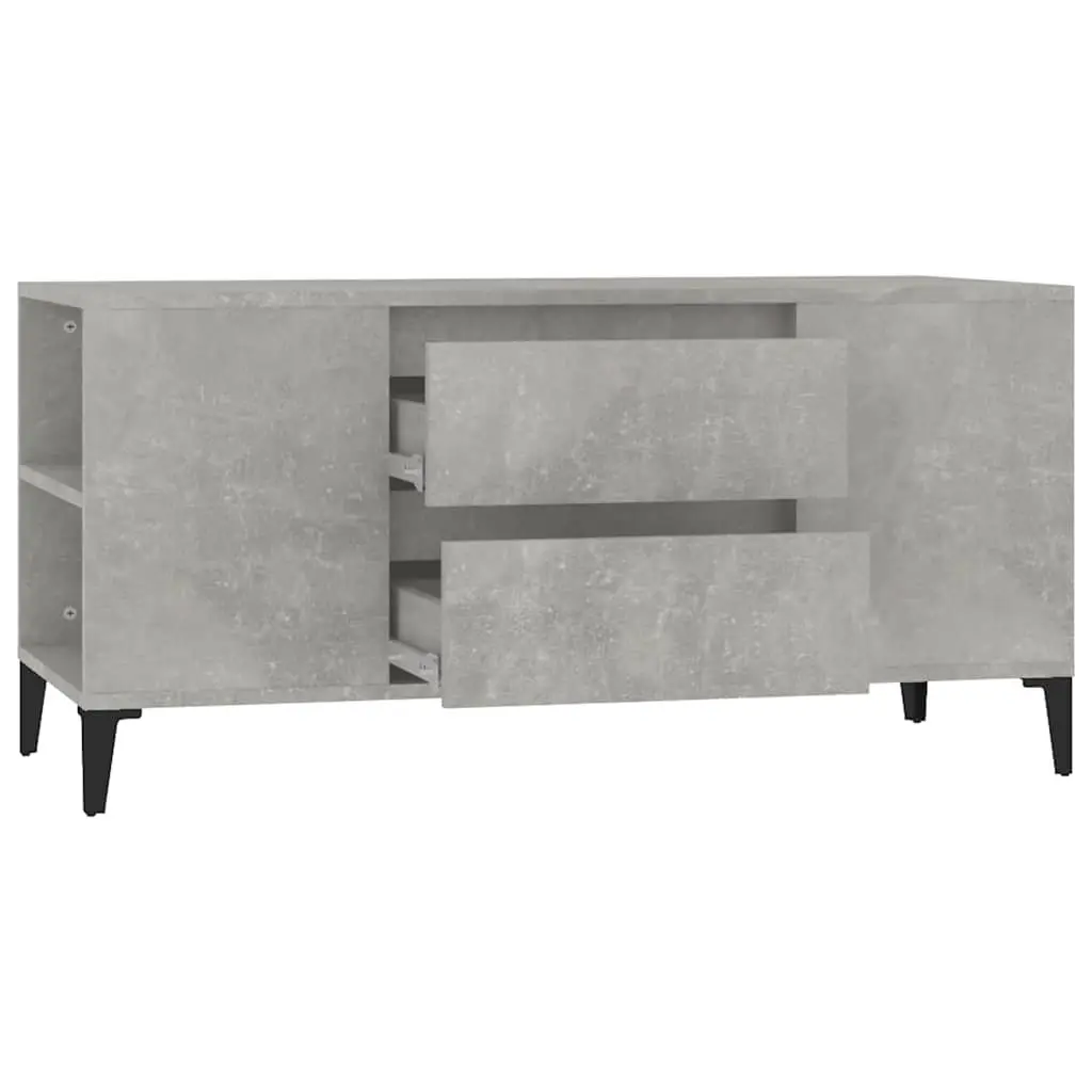 TV Cabinet Grey 102x44.5x50 cm Engineered Wood Storage Unit with 4 Open Compartments and 2 Drawers