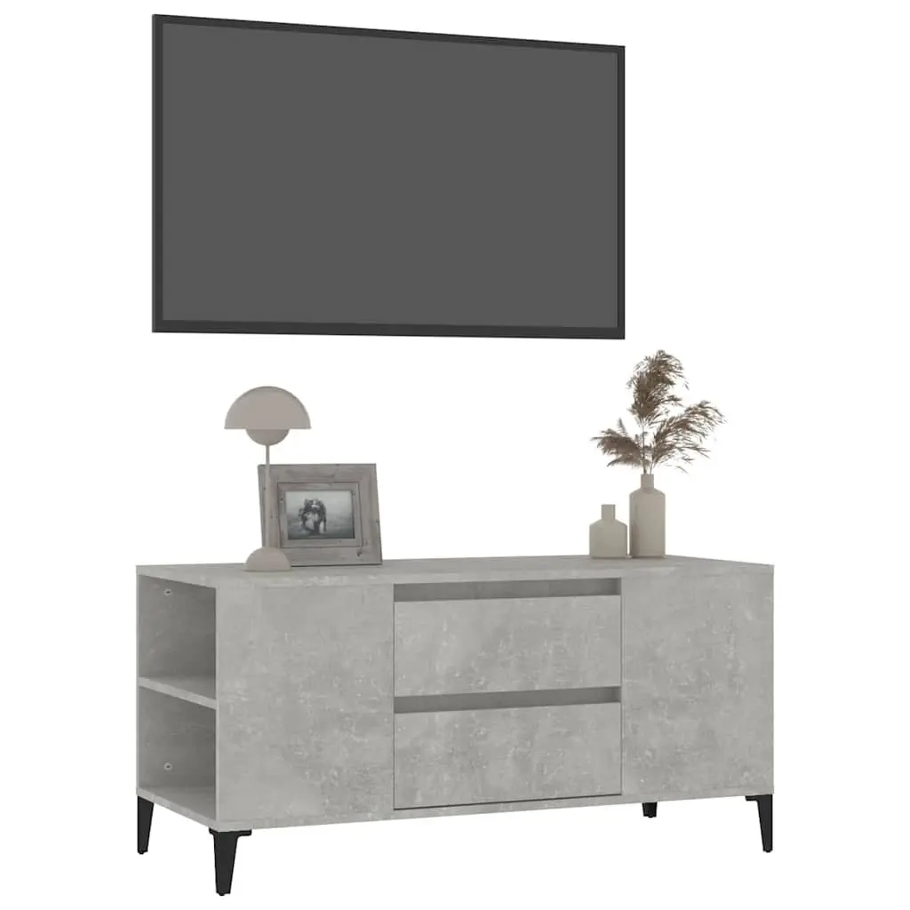 TV Cabinet Grey 102x44.5x50 cm Engineered Wood Storage Unit with 4 Open Compartments and 2 Drawers