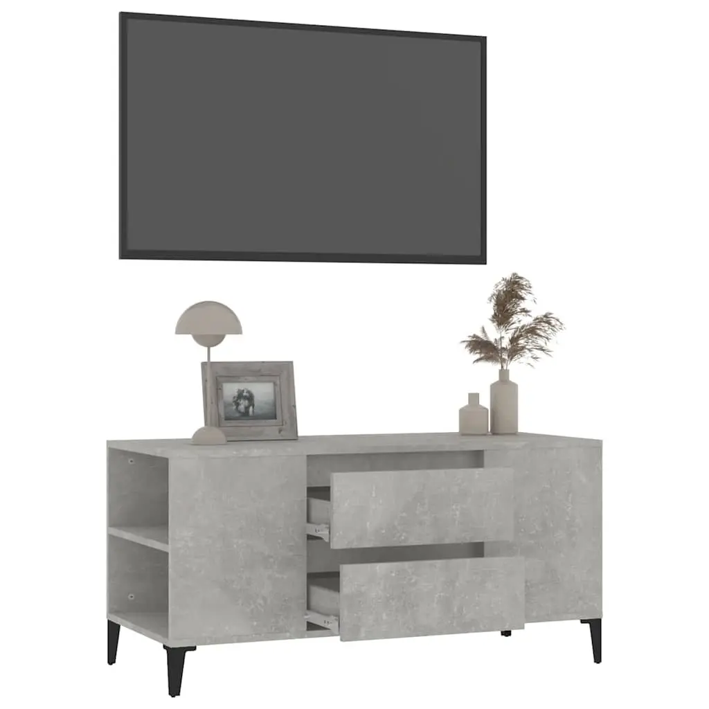 TV Cabinet Grey 102x44.5x50 cm Engineered Wood Storage Unit with 4 Open Compartments and 2 Drawers