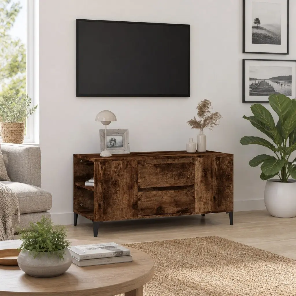 TV Cabinet Engineered Wood Storage Unit with Drawers Brown 102 x 44.5 x 50 cm