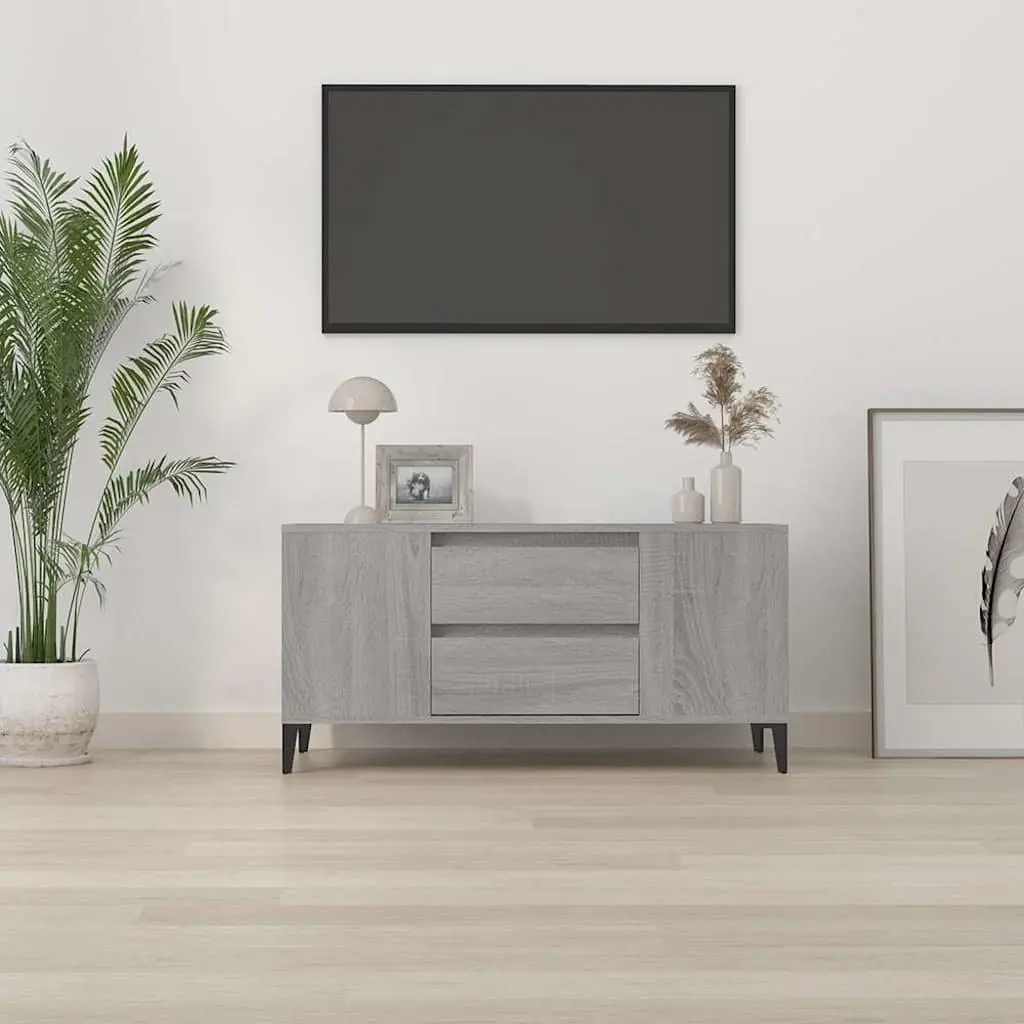 TV Cabinet Grey Sonoma Engineered Wood Industrial Style 4 Compartments 2 Drawers