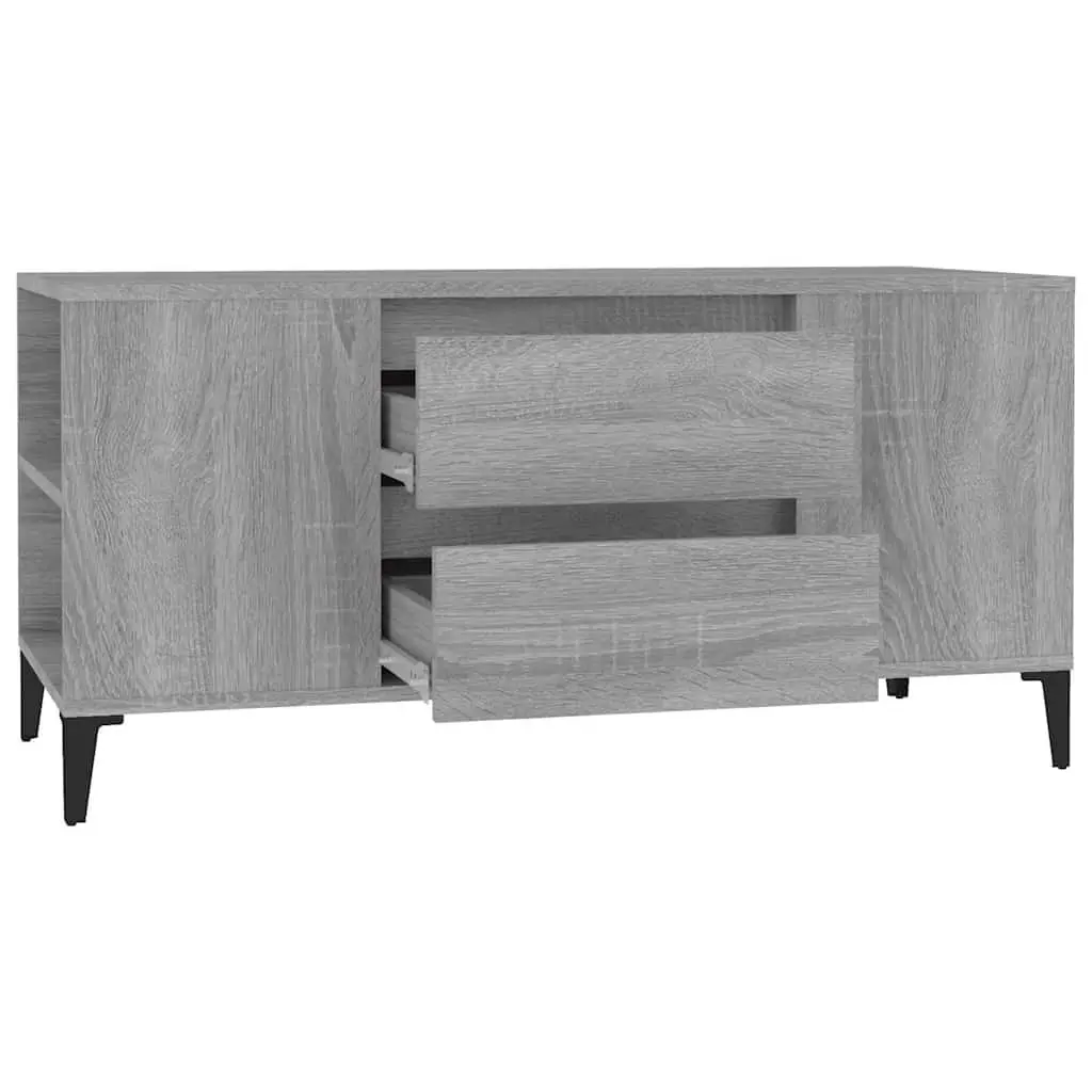 TV Cabinet Grey Sonoma Engineered Wood Industrial Style 4 Compartments 2 Drawers