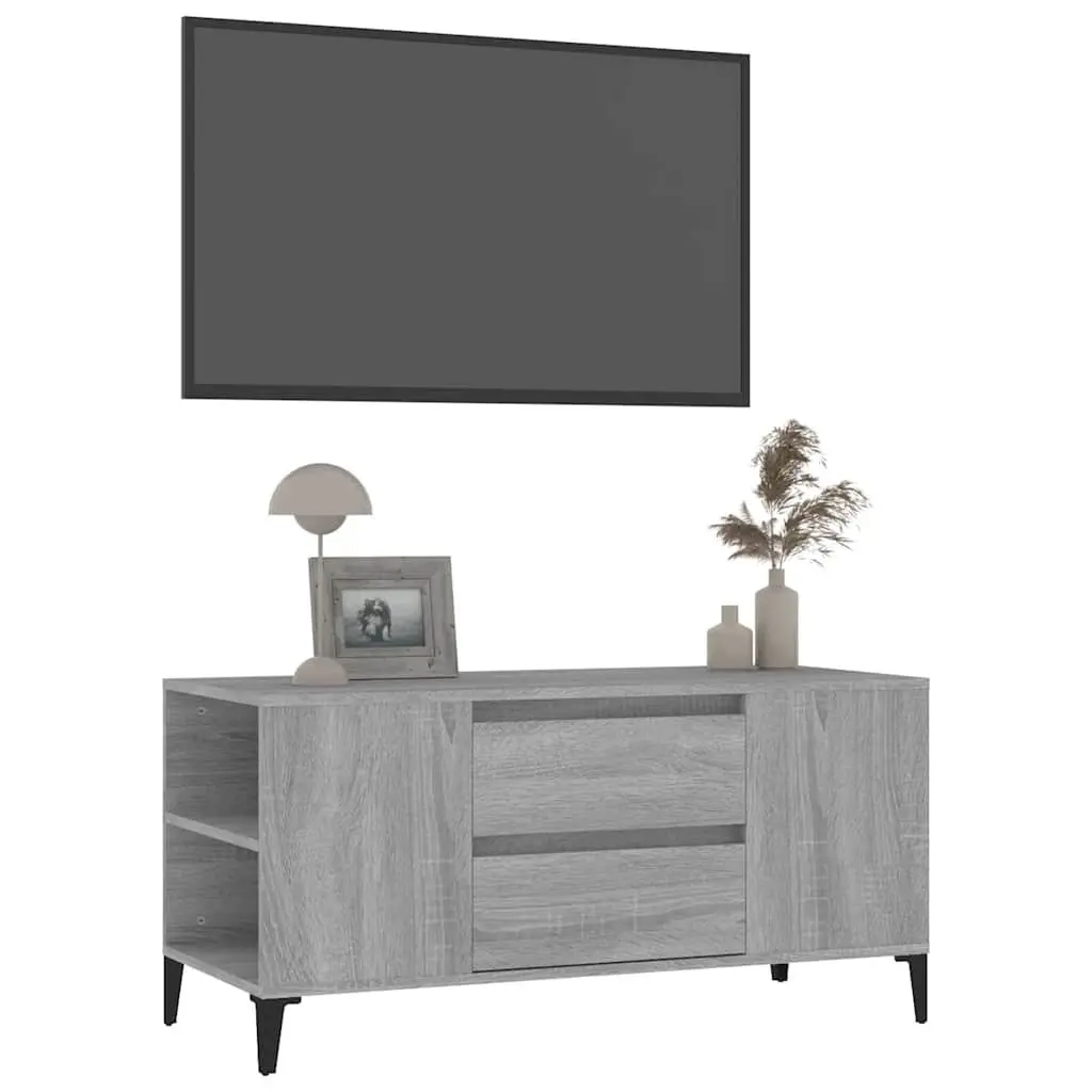TV Cabinet Grey Sonoma Engineered Wood Industrial Style 4 Compartments 2 Drawers