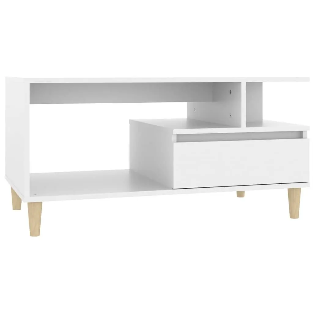 Coffee Table Storage Drawer 90x49x45 cm White Engineered Wood