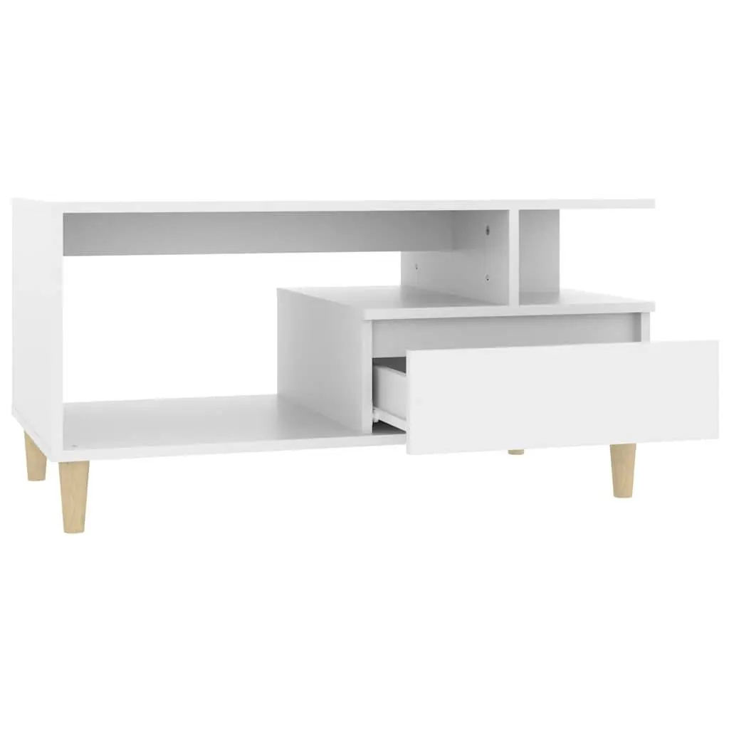 Coffee Table Storage Drawer 90x49x45 cm White Engineered Wood