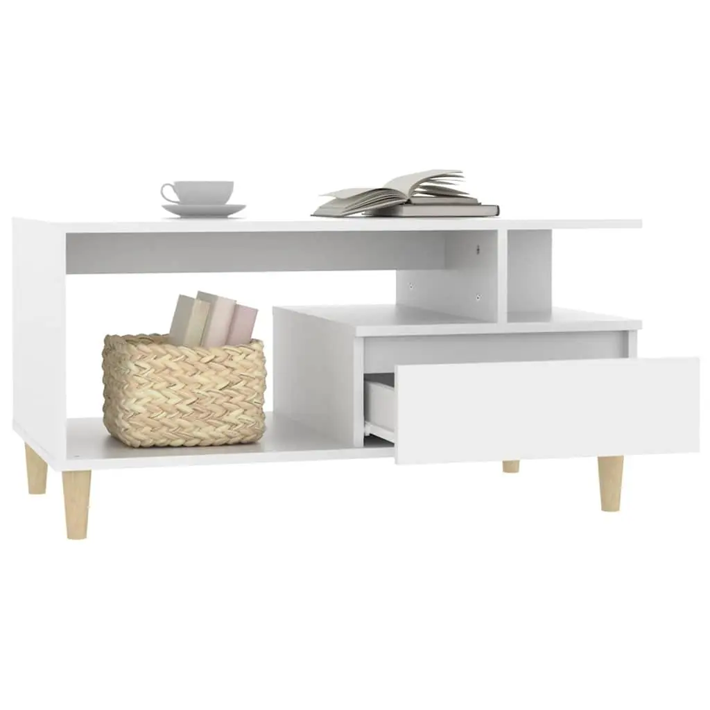 Coffee Table Storage Drawer 90x49x45 cm White Engineered Wood