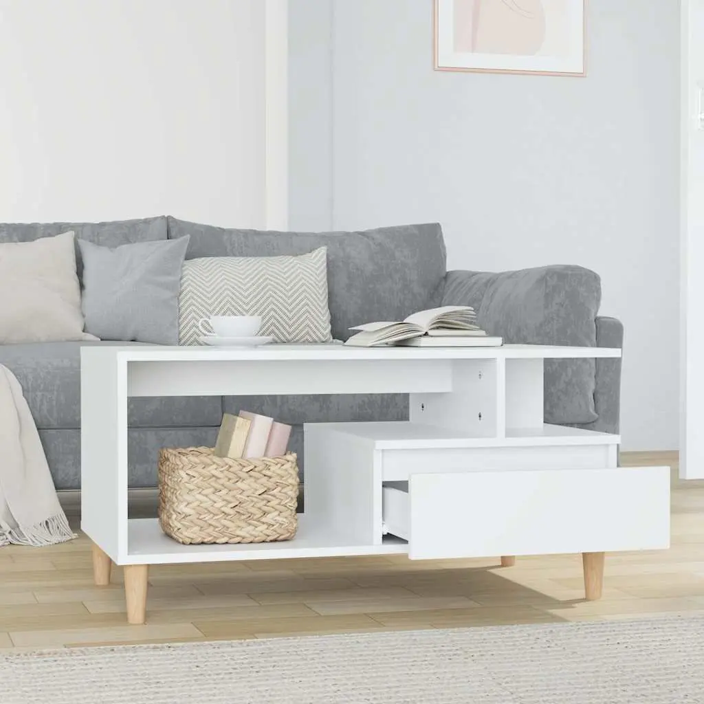 Coffee Table Storage Open Shelves Drawer 90 x 49 x 45 cm High Gloss White Engineered Wood
