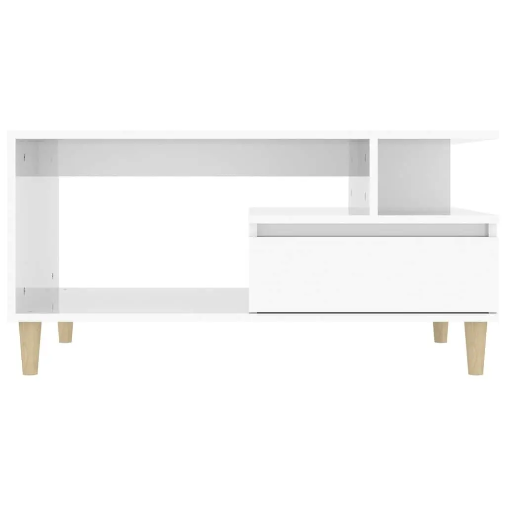 Coffee Table Storage Open Shelves Drawer 90 x 49 x 45 cm High Gloss White Engineered Wood