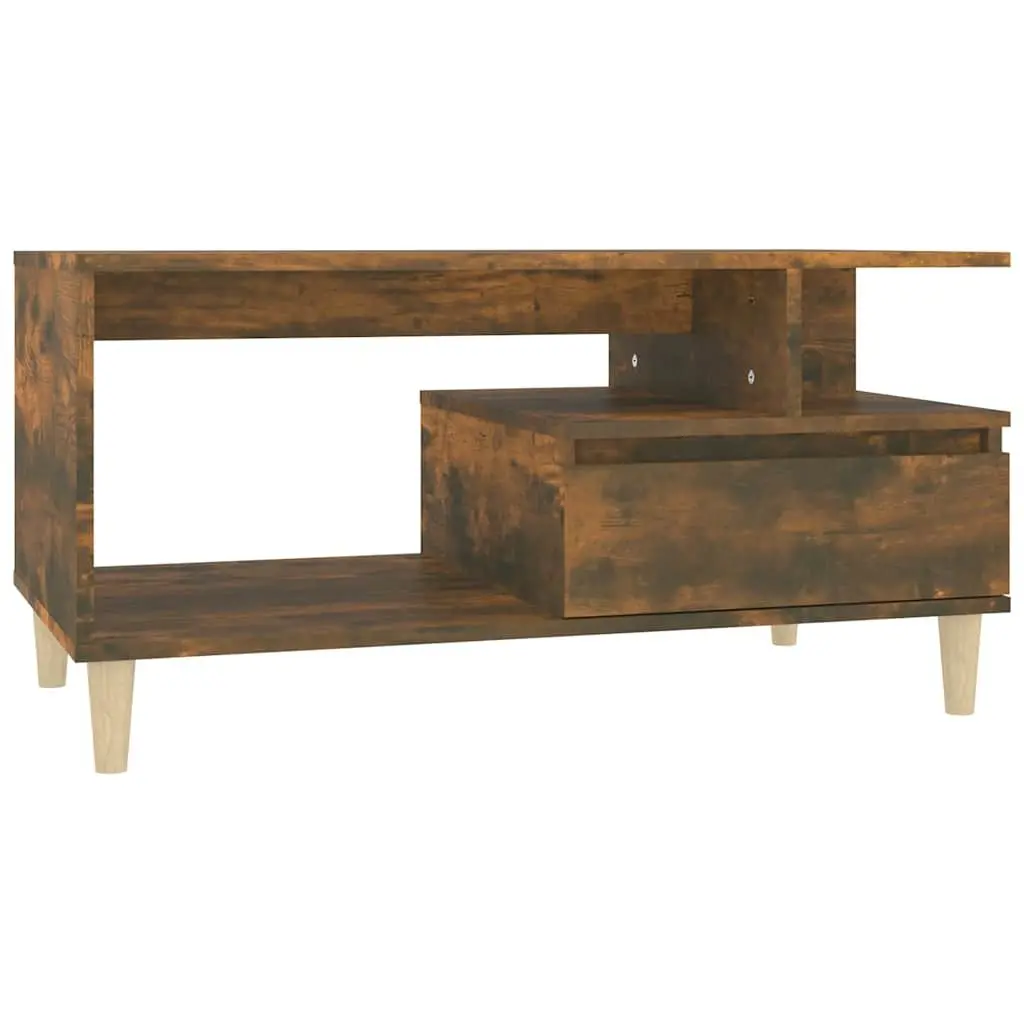 Coffee Table with Drawer Storage Smoked Oak Open Compartment Side Table