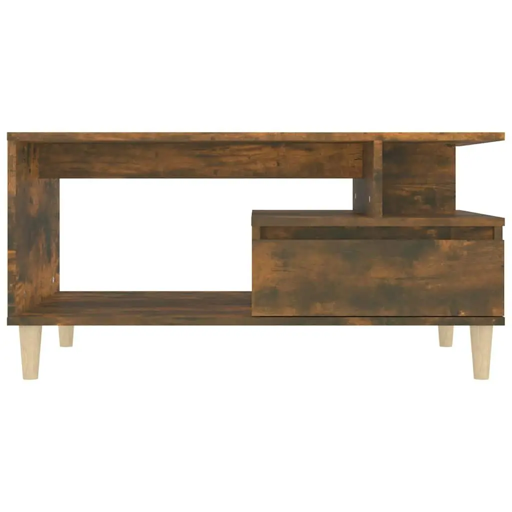 Coffee Table with Drawer Storage Smoked Oak Open Compartment Side Table