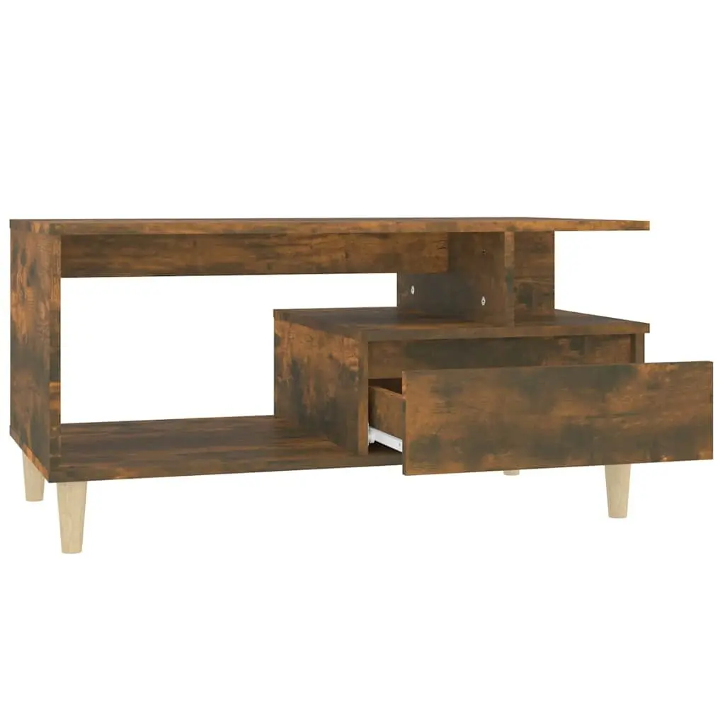Coffee Table with Drawer Storage Smoked Oak Open Compartment Side Table