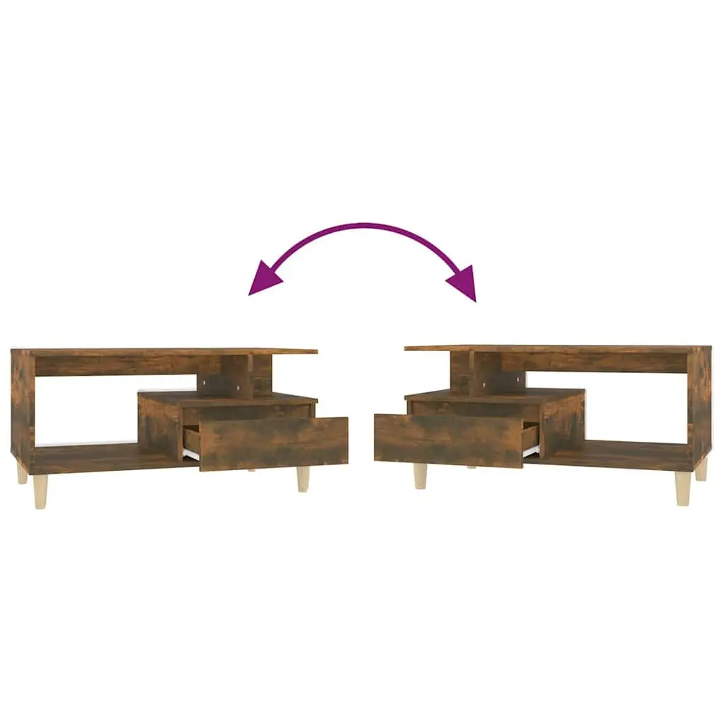 Coffee Table with Drawer Storage Smoked Oak Open Compartment Side Table