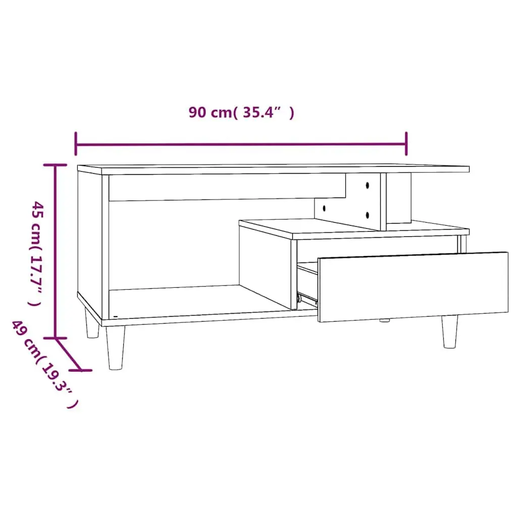 Coffee Table Grey Sonoma 90x49x45cm Open Compartment Drawer Storage Accent Table