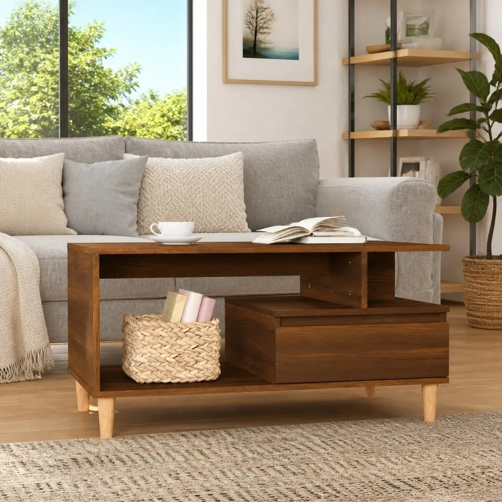 Brown Oak Coffee Table with Drawer