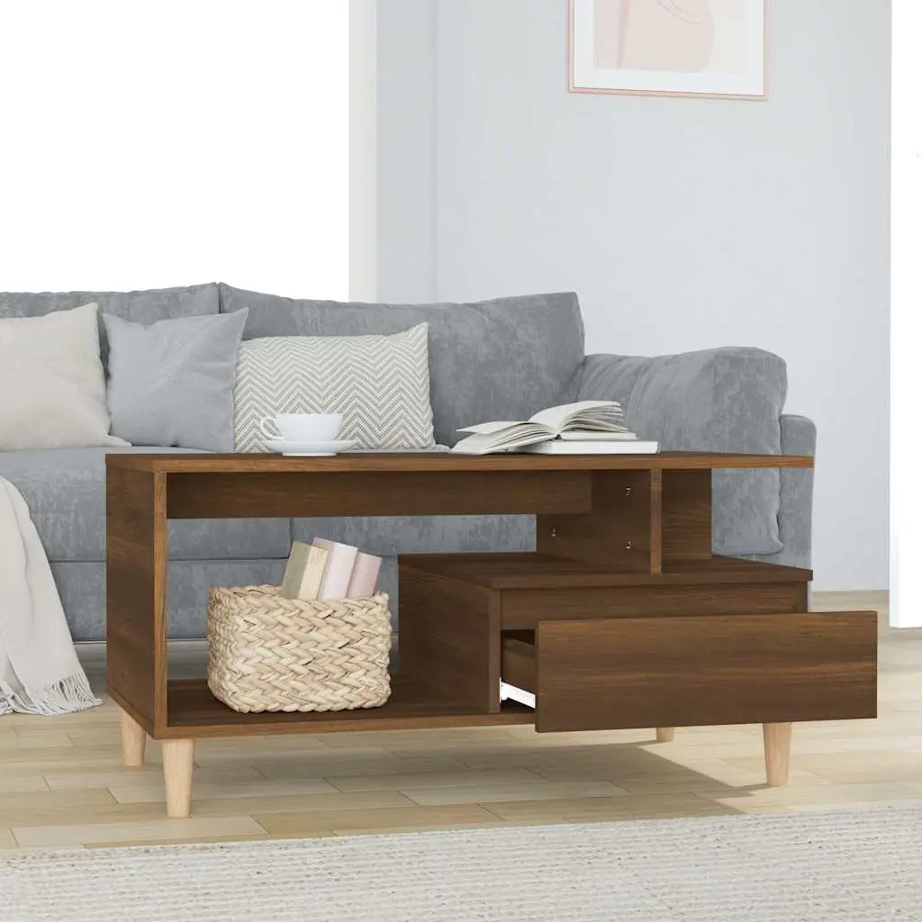 Brown Oak Coffee Table with Drawer