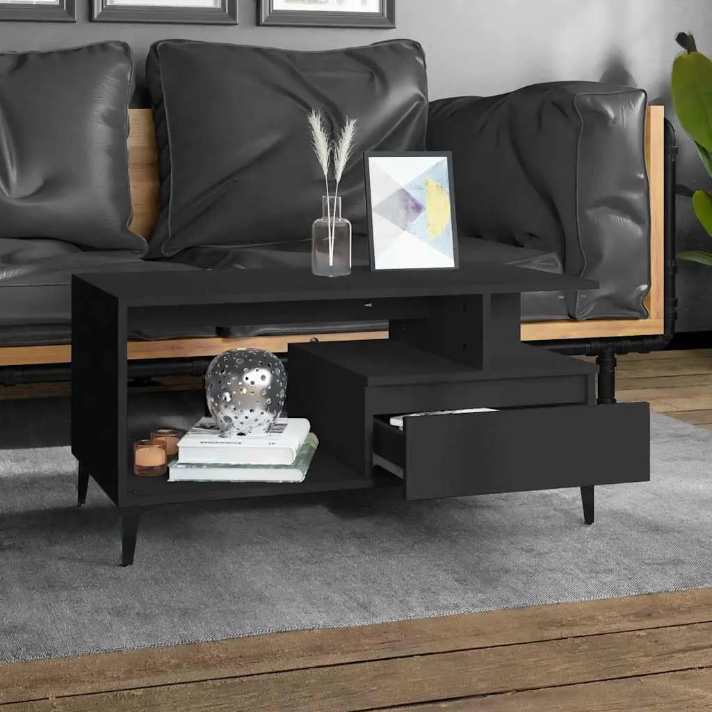 Coffee Table Living Room Storage 90 x 49 x 45 cm Black Engineered Wood