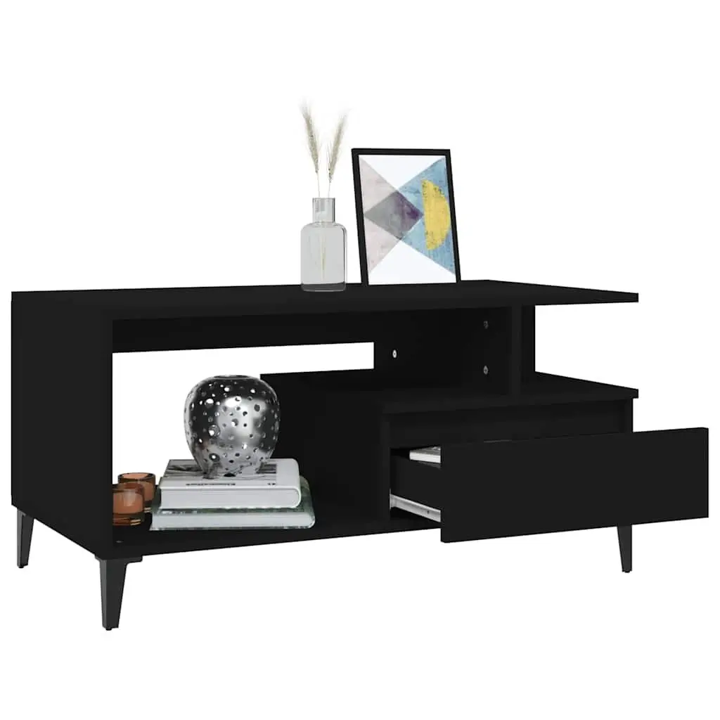 Coffee Table Living Room Storage 90 x 49 x 45 cm Black Engineered Wood