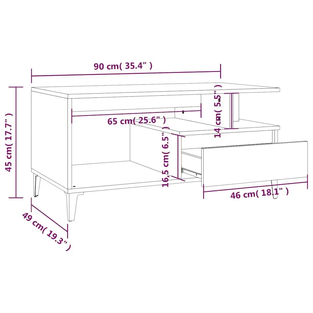 Coffee Table Living Room Storage 90 x 49 x 45 cm Black Engineered Wood