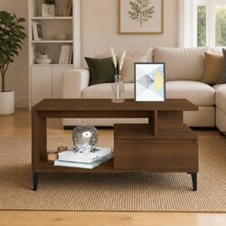 Practical Brown Oak Coffee Table with Ample Storage Space