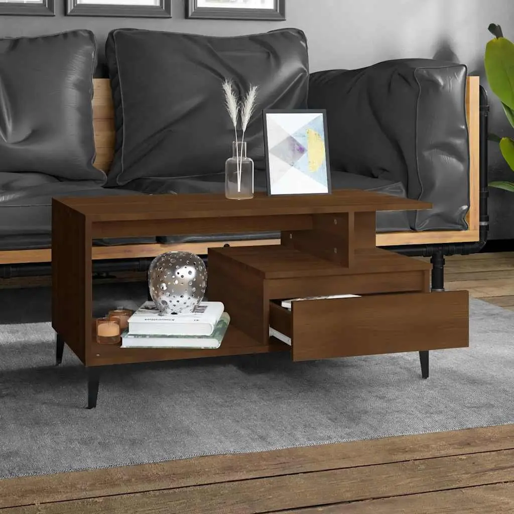 Coffee Table Storage Display 90x49x45 cm Brown Oak