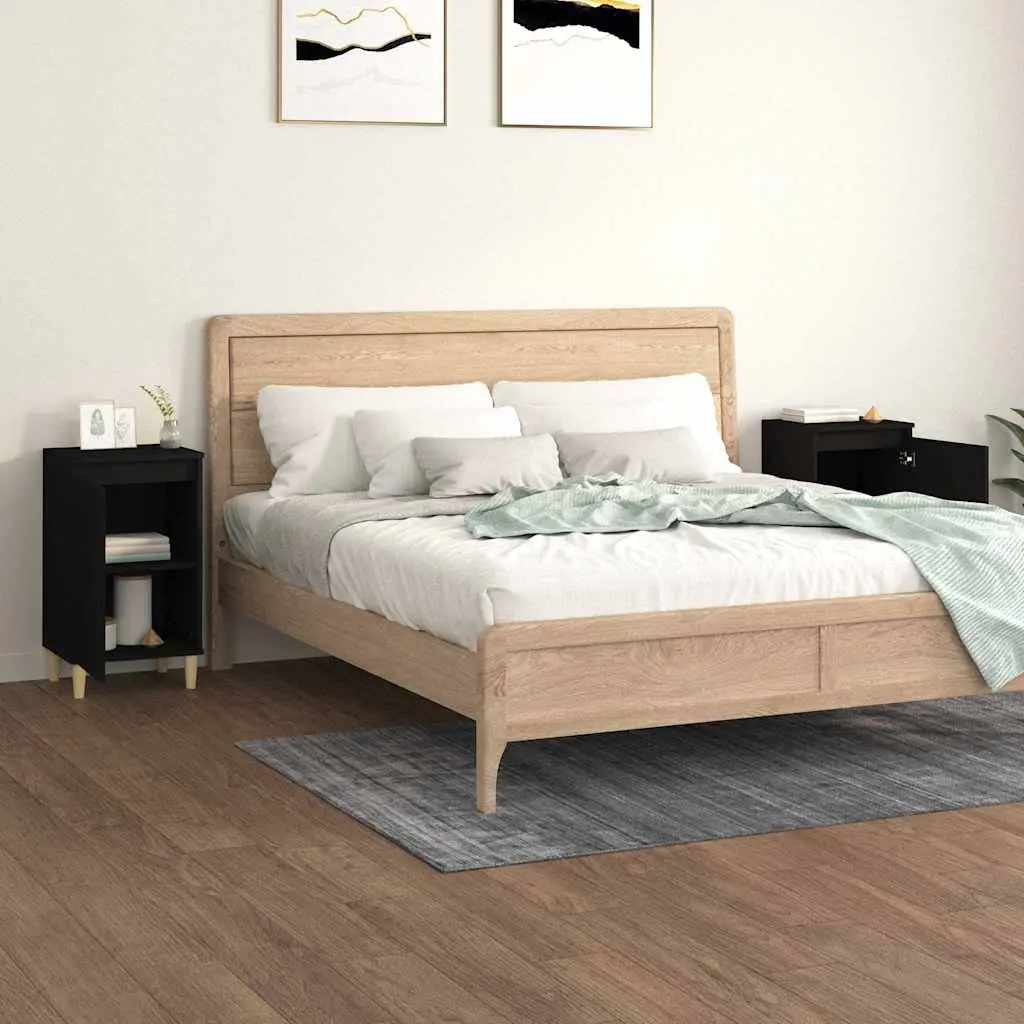 Bedside Cabinet Nightstand Storage 40x35x70 cm Black 2 Piece Engineered Wood