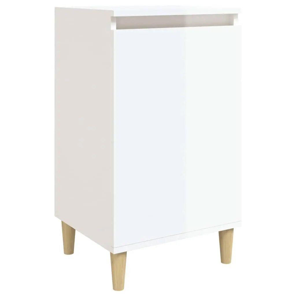 Bedside Cabinet White High Gloss 40x35x70cm Nightstand Storage Table Wooden Legs