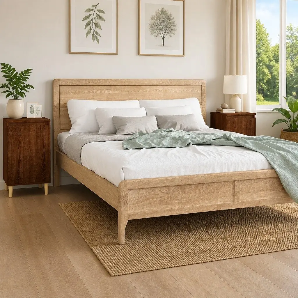 Brown Oak Bedside Cabinet with Storage Solutions