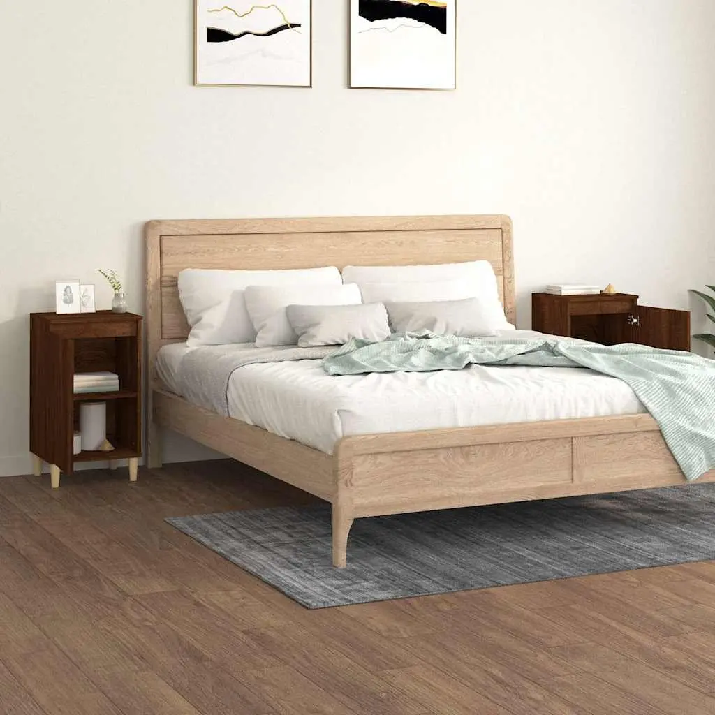 Brown Oak Bedside Cabinet with Storage Solutions
