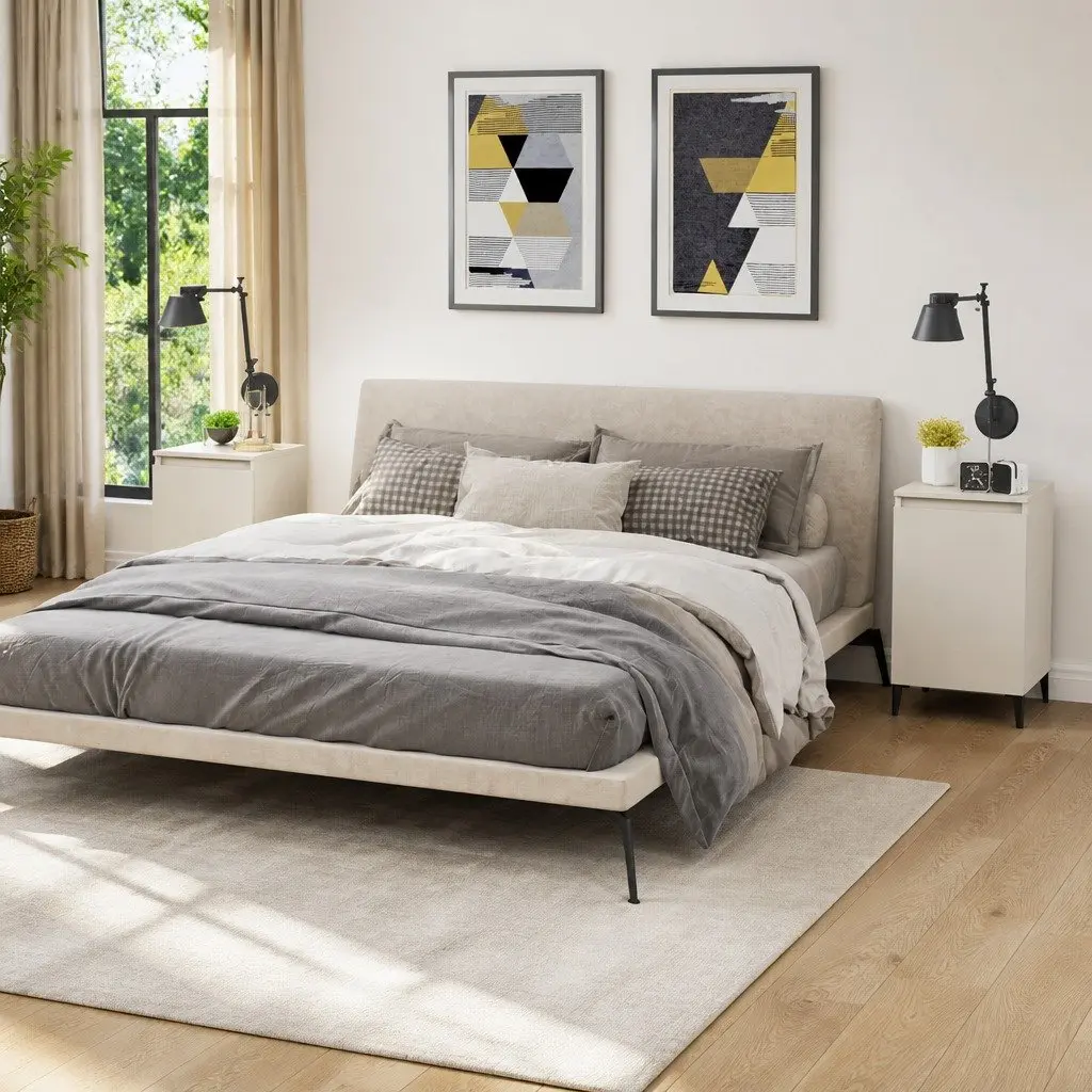 Bedside Cabinets 2 pcs White Nightstands Bedroom Storage Cabinet with Door