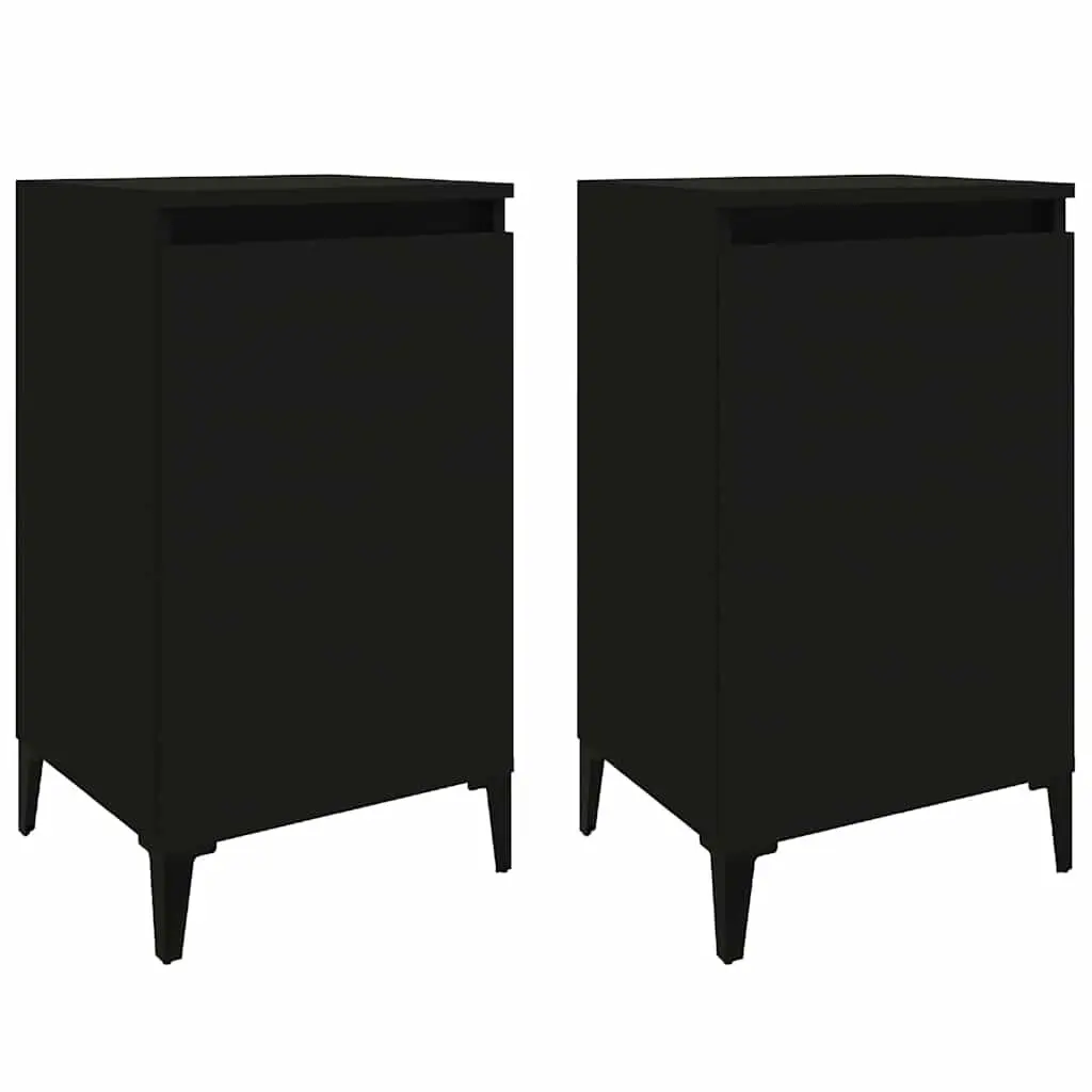 Bedside Cabinets Nightstand with Door Storage 2 Piece Black