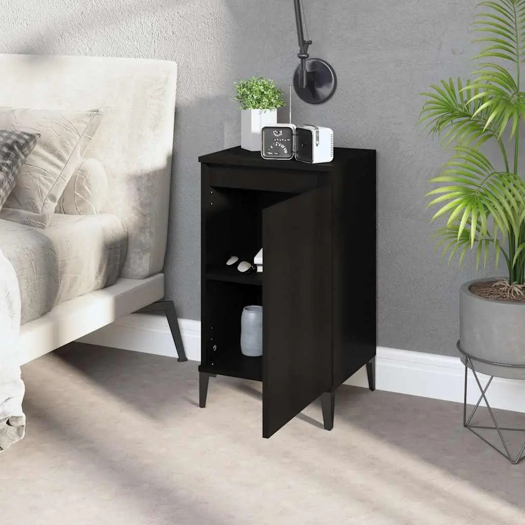 Bedside Cabinets Nightstand with Door Storage 2 Piece Black
