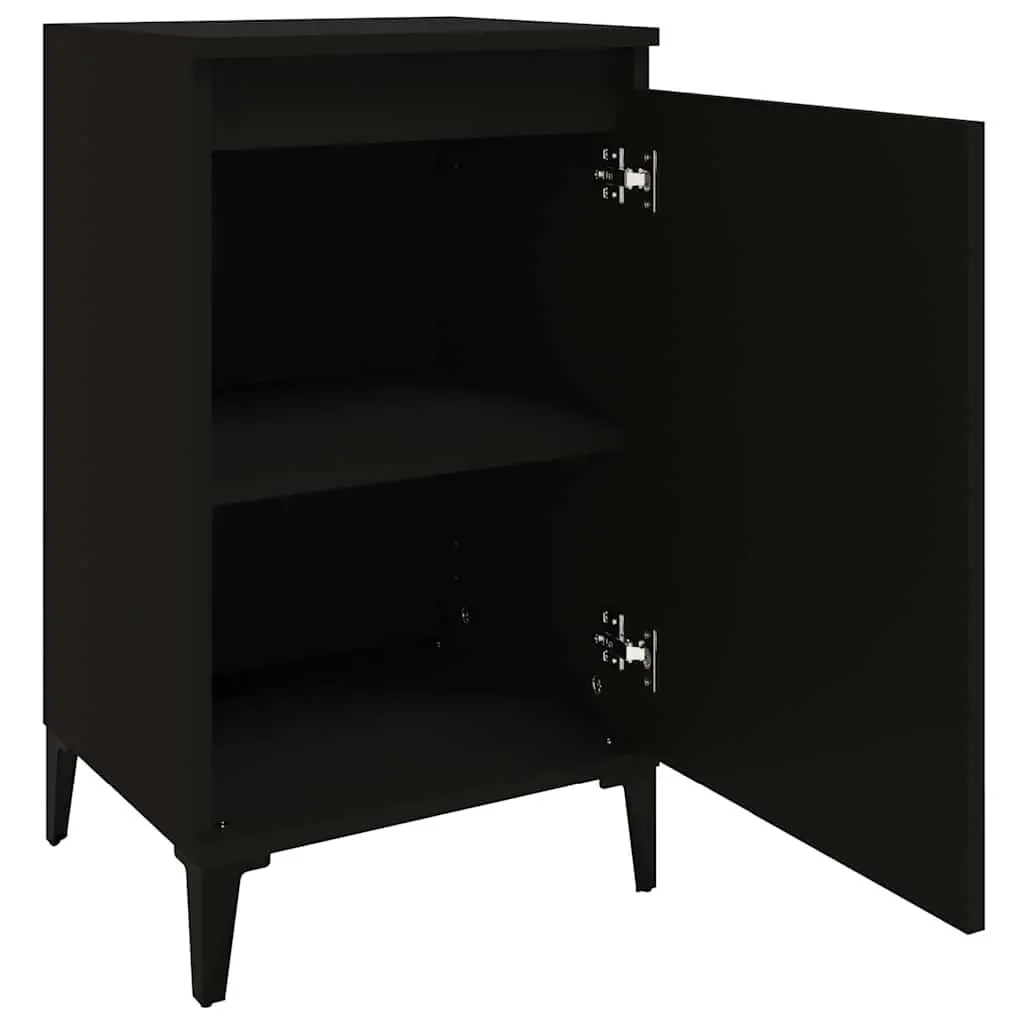 Bedside Cabinets Nightstand with Door Storage 2 Piece Black