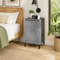 Bedside Cabinet Grey Storage Nightstand with Door Compartments Metal Legs