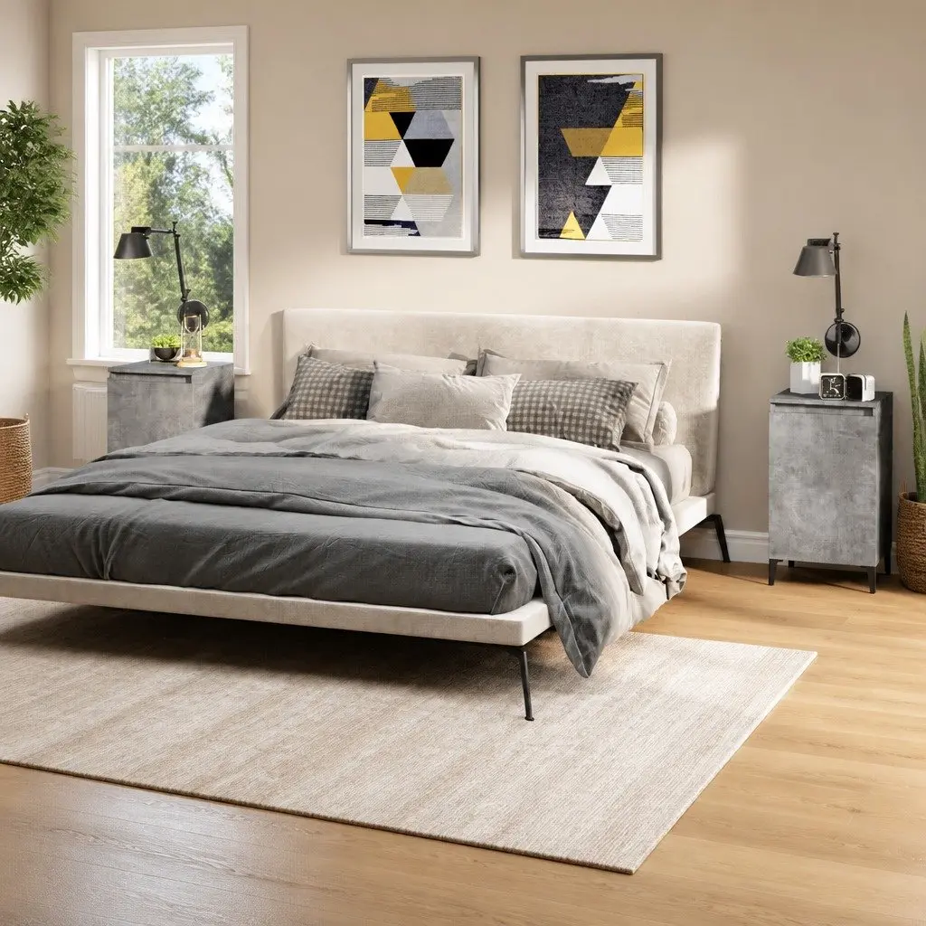Bedside Cabinets 2 pcs Concrete Grey Nightstands Bedroom Side Table with Door
