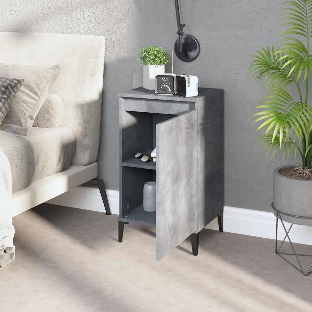 Bedside Cabinets 2 pcs Concrete Grey Nightstands Bedroom Side Table with Door