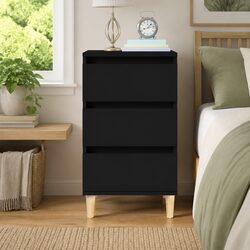 Reliable Black Bedside Cabinet - 40x35x70 cm, 3 Drawers
