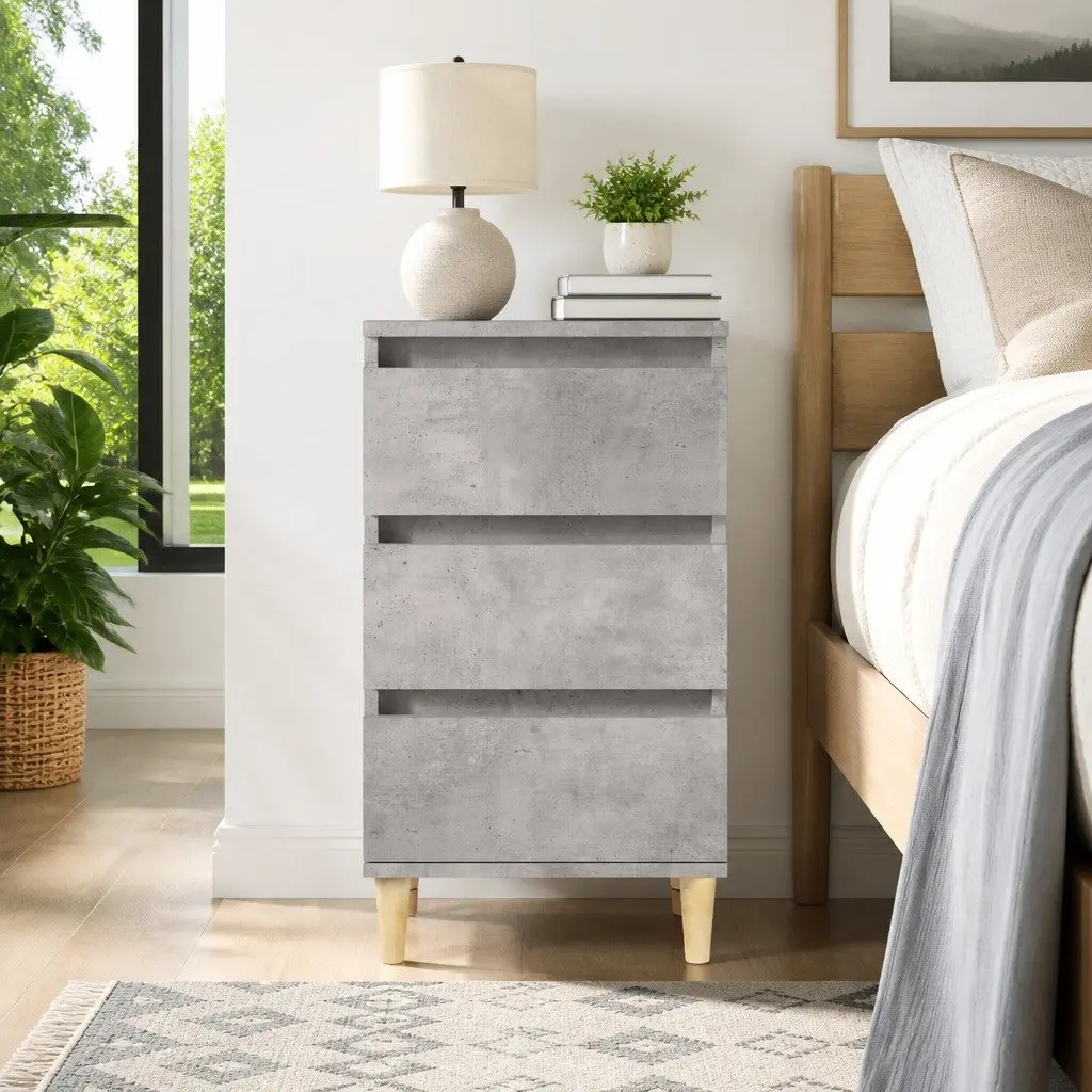Bedside Cabinet Grey 40x35x70 cm Engineered Wood 3 Drawers Nightstand