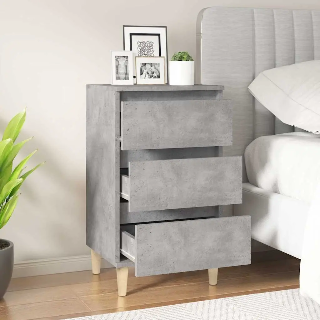 Bedside Cabinet Grey 40x35x70 cm Engineered Wood 3 Drawers Nightstand