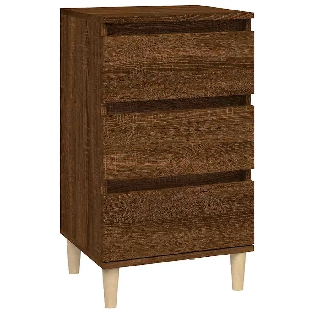 Brown Oak Bedside Cabinet with 3 Drawers