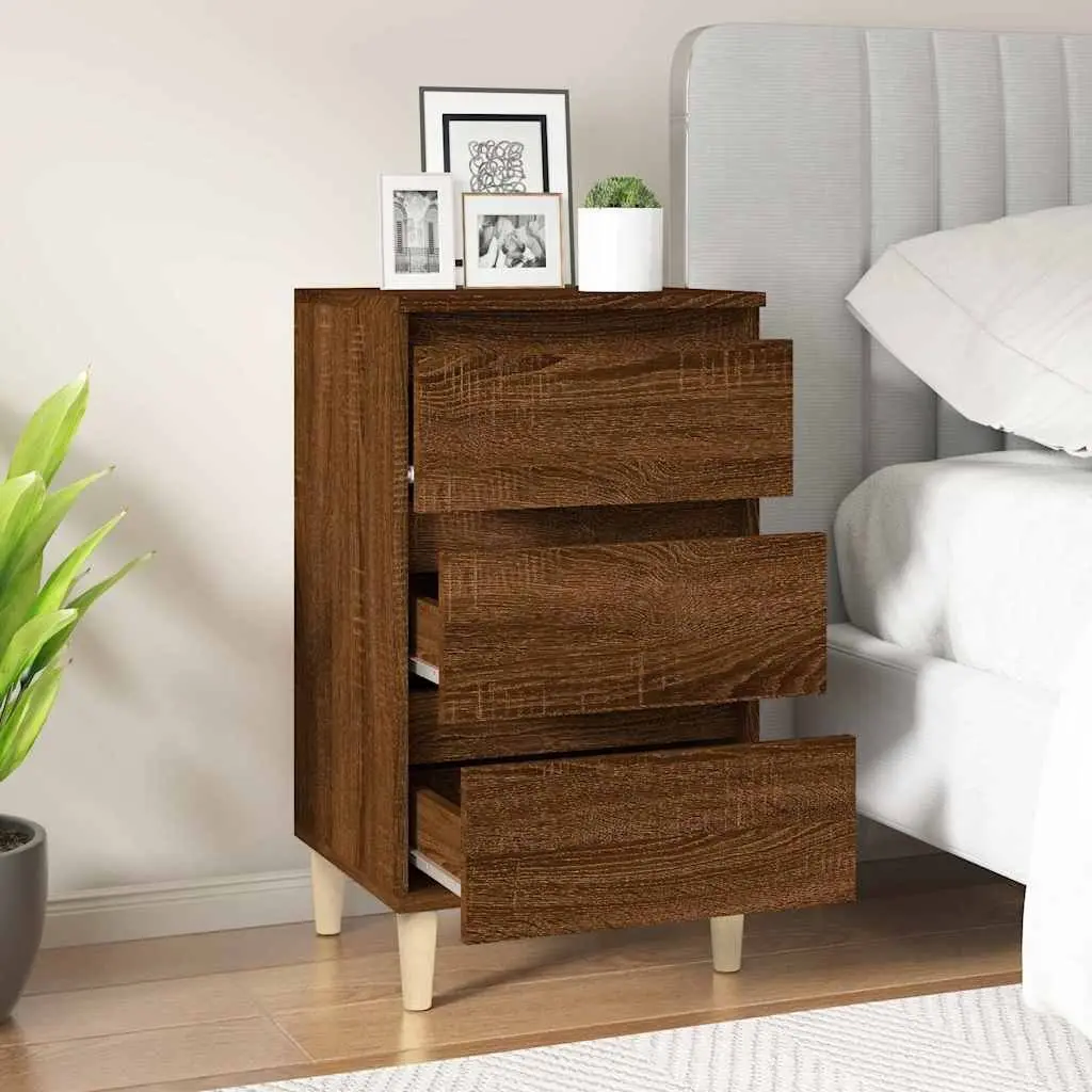 Brown Oak Bedside Cabinet with 3 Drawers