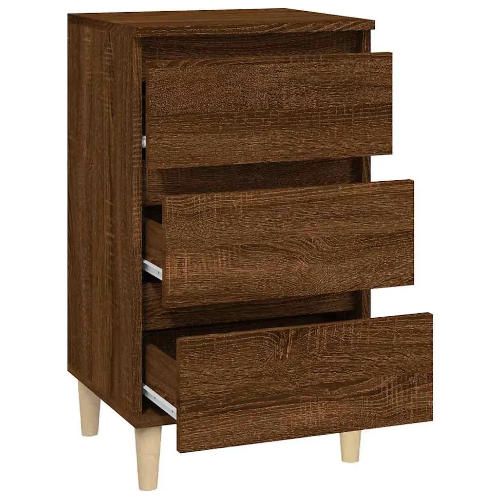 Brown Oak Bedside Cabinet with 3 Drawers
