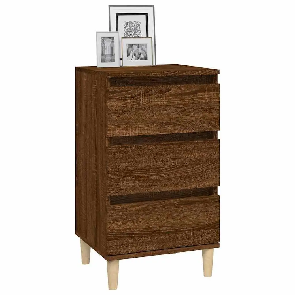 Brown Oak Bedside Cabinet with 3 Drawers